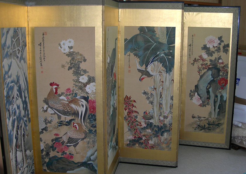 本金箔六曲花鳥図屏風修理前の画像