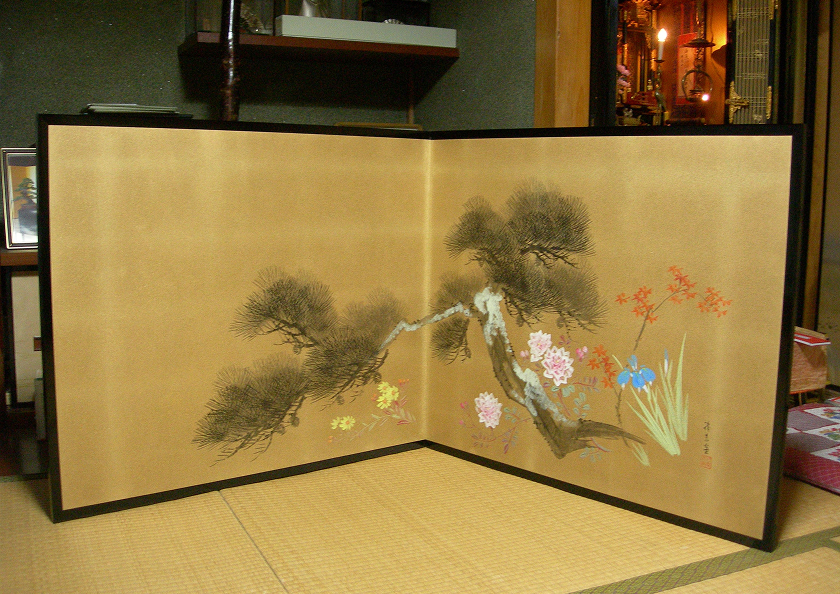 枕屏風 松と花の画像